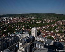 Goethegalerie Im Vordergrund der Campus Friedrich Schiller Universität, links davon die Goethe-Galerie, in der Mitte des Bildes der Friedensberg